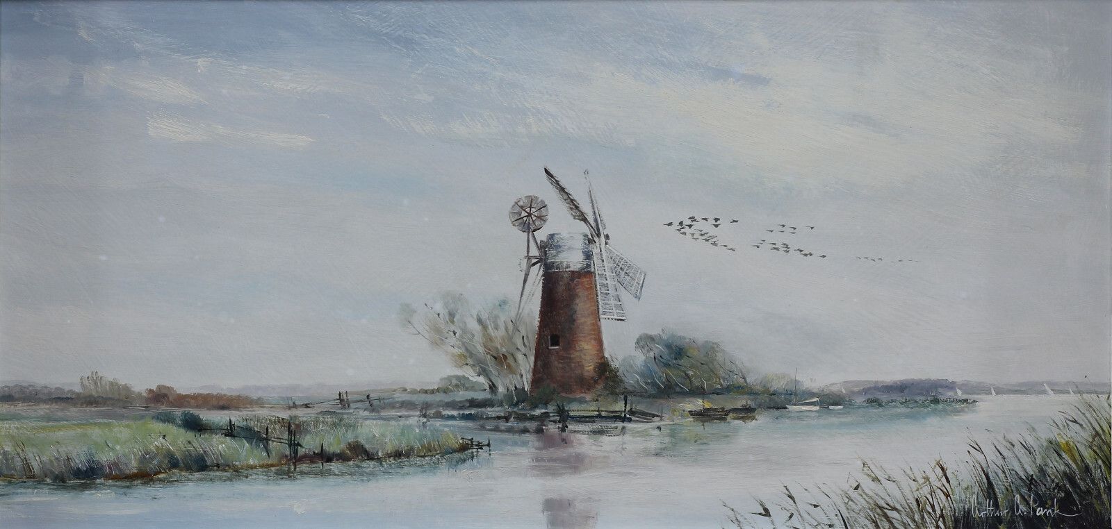 Oil On Board By Arthur A. Pank. Titled "Norfolk Broads" photo furniture