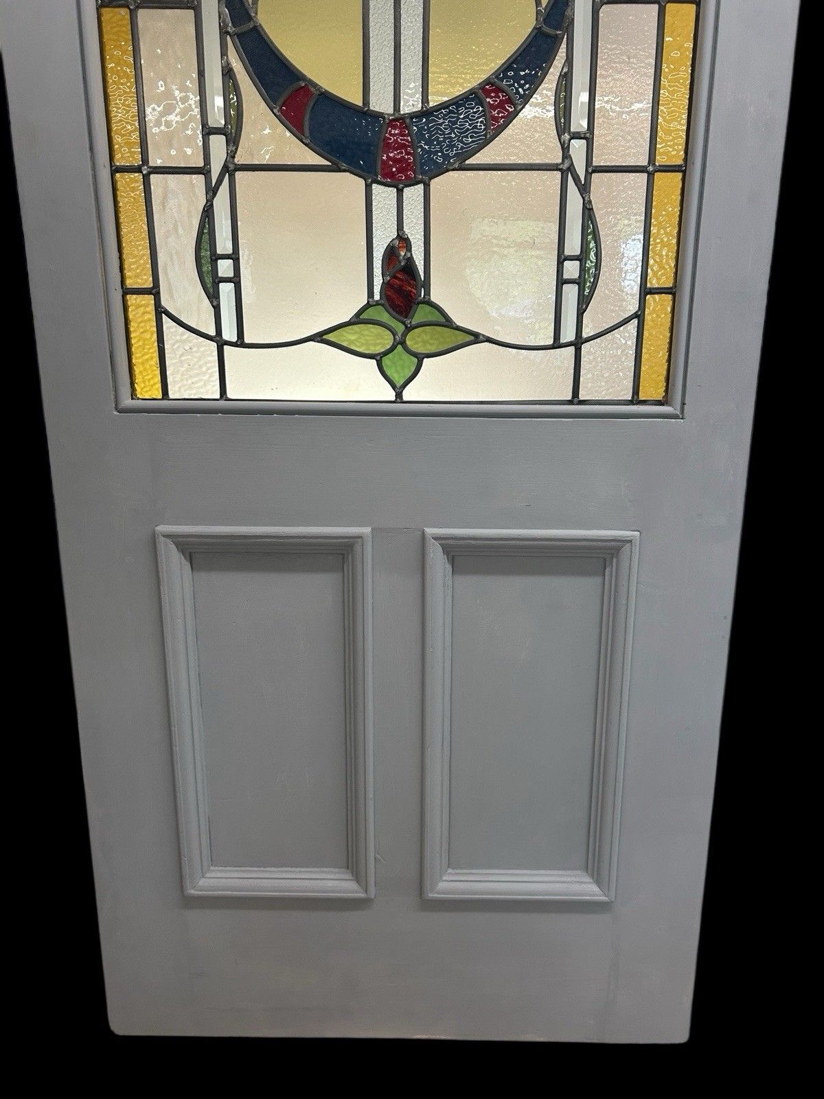 photo vintage Victorian Stained Glass Front Door Old Antique Period Reclaimed Refurb Bevelled