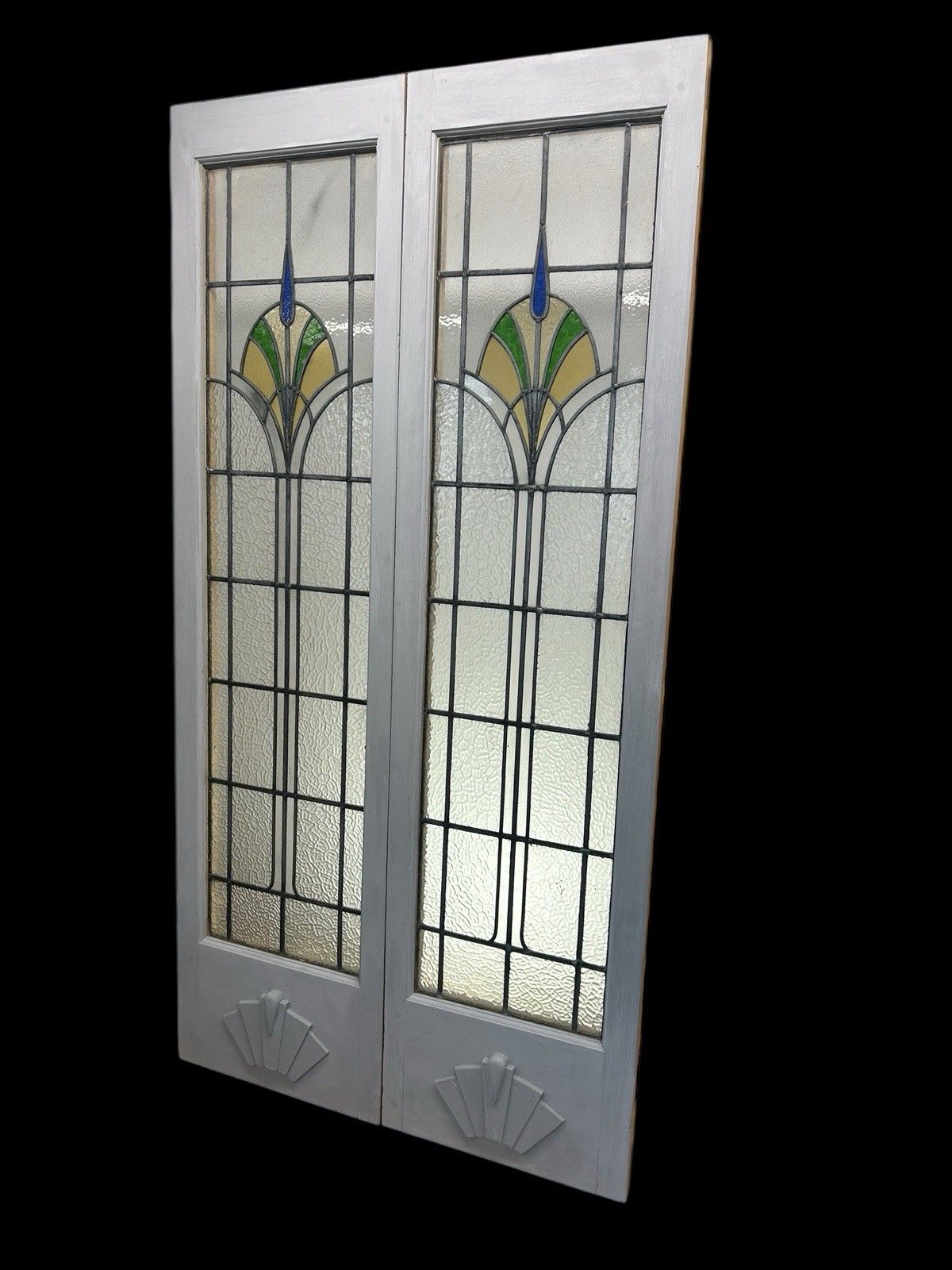 Art Deco French Doors Room Dividers Stained Glass Old Period Reclaimed Antique photo for sale