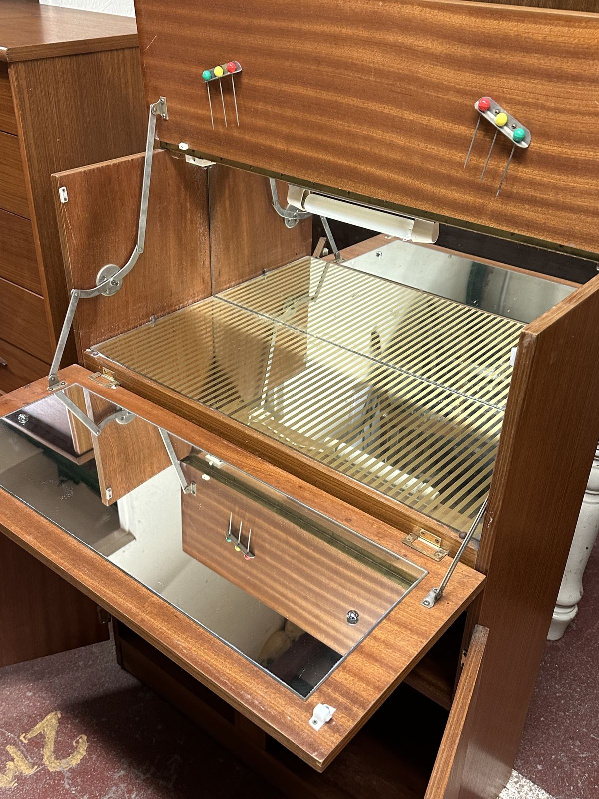 Mid Century Teak Glazed Cocktail Bar Cabinet. Vintage photo for sale