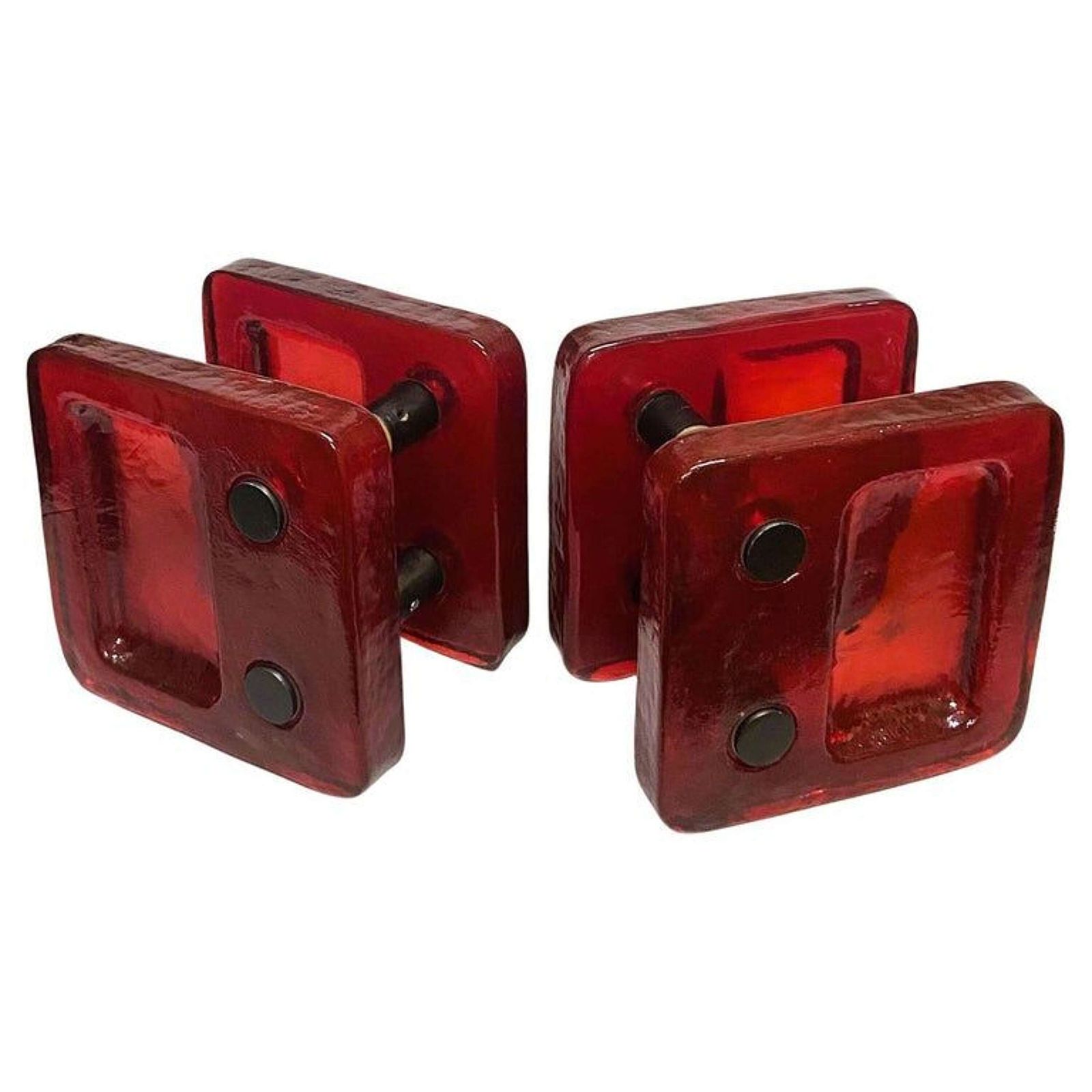 Red Glass Door Handle Pair For Push And Pull Double