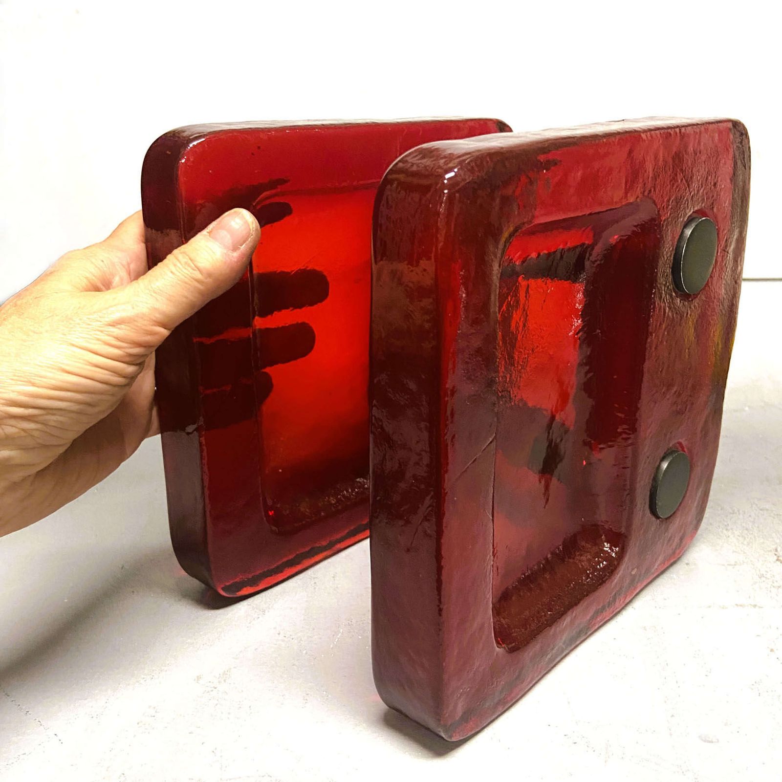 Red Glass Door Handle Pair For Push And Pull Double photo Home Fixtures