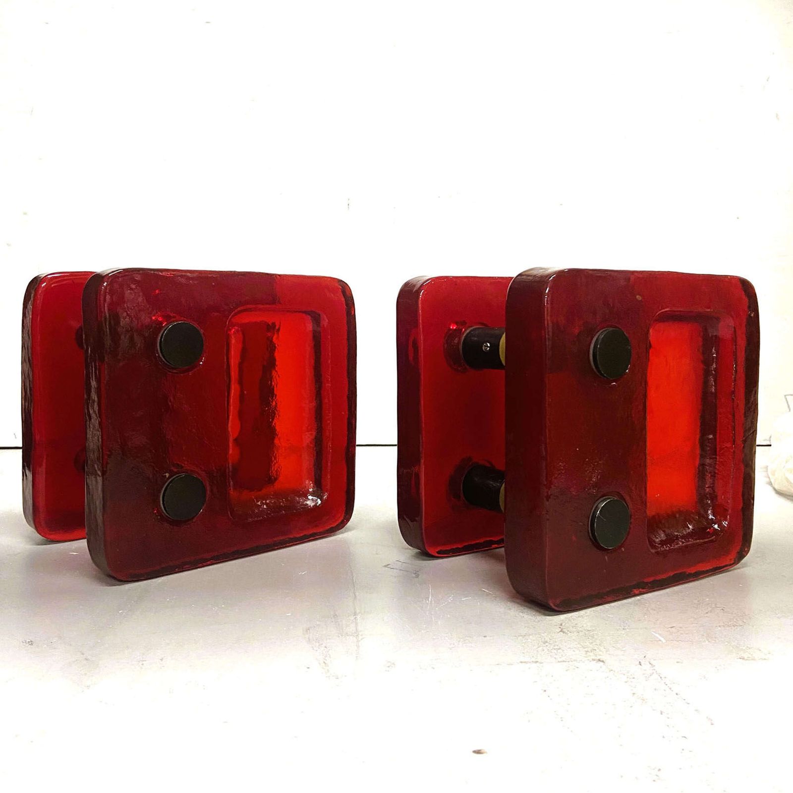 Red Glass Door Handle Pair For Push And Pull Double photo vinterior