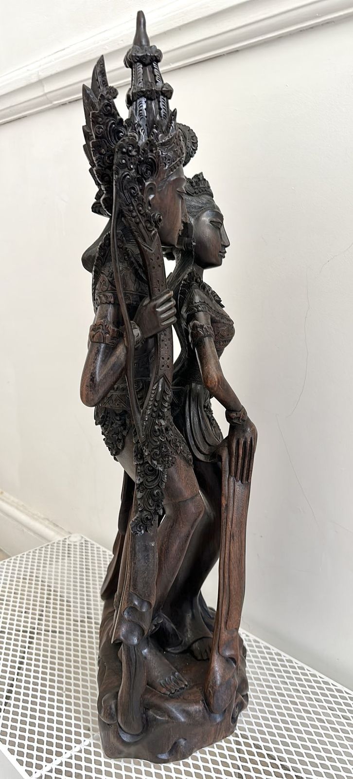 Hand Carved Balinese Ebony Wood Sculpture Of Rama And Sita — 1997 photo for sale