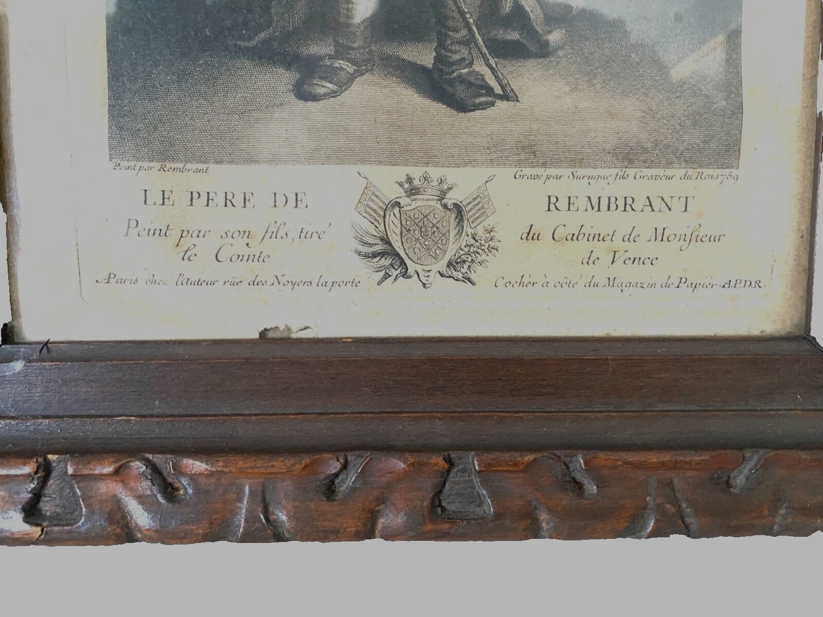 Antique 19th Century Carved Wooden Frame Engraving photo furniture