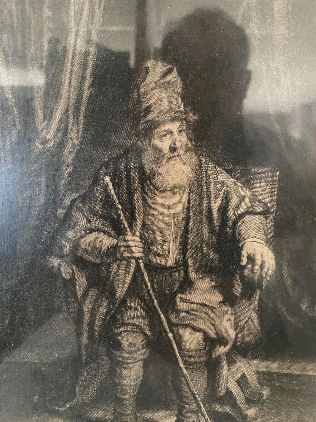 Antique 19th Century Carved Wooden Frame Engraving photo for sale