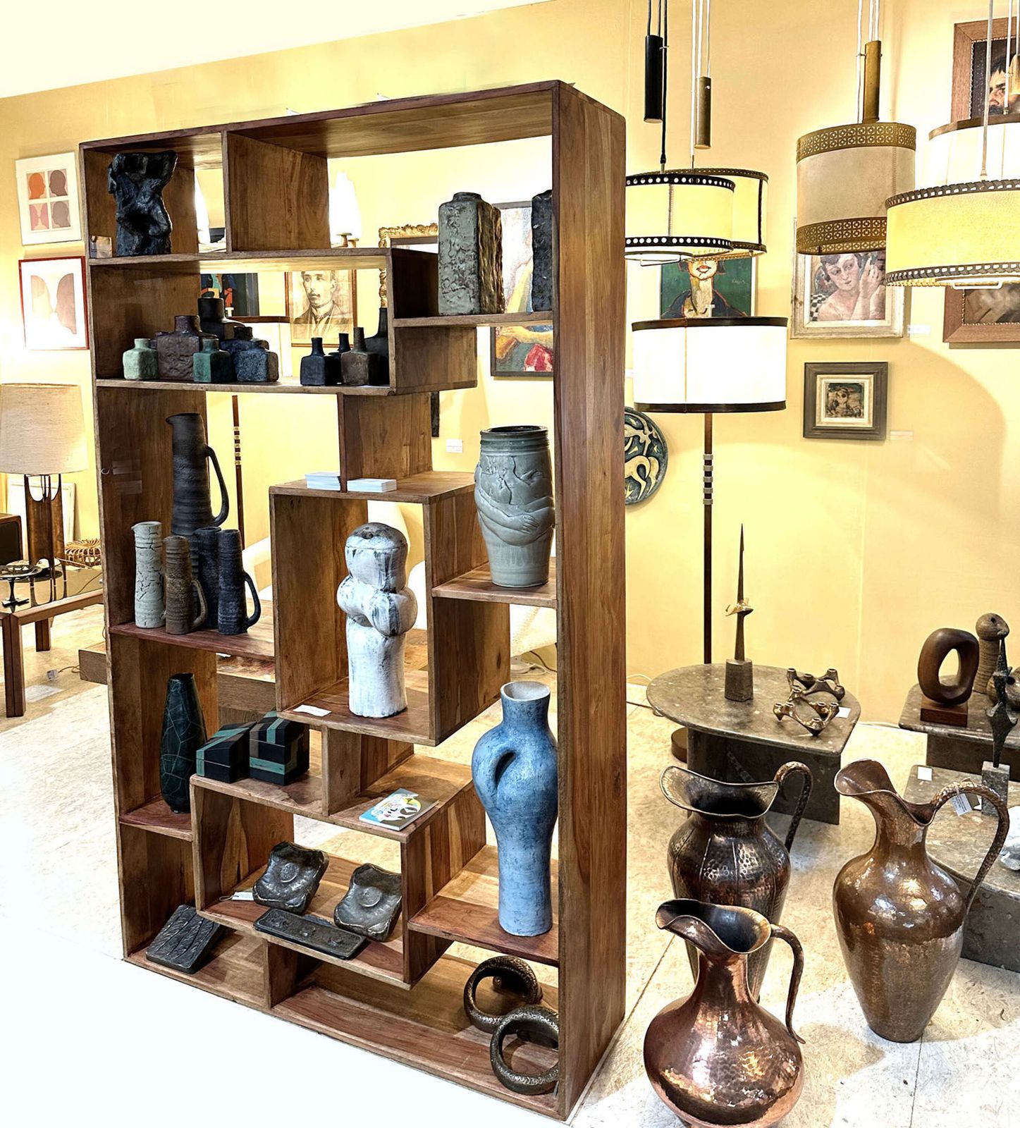 Freestanding Bookcase Room Divider In Olive Wood photo for sale
