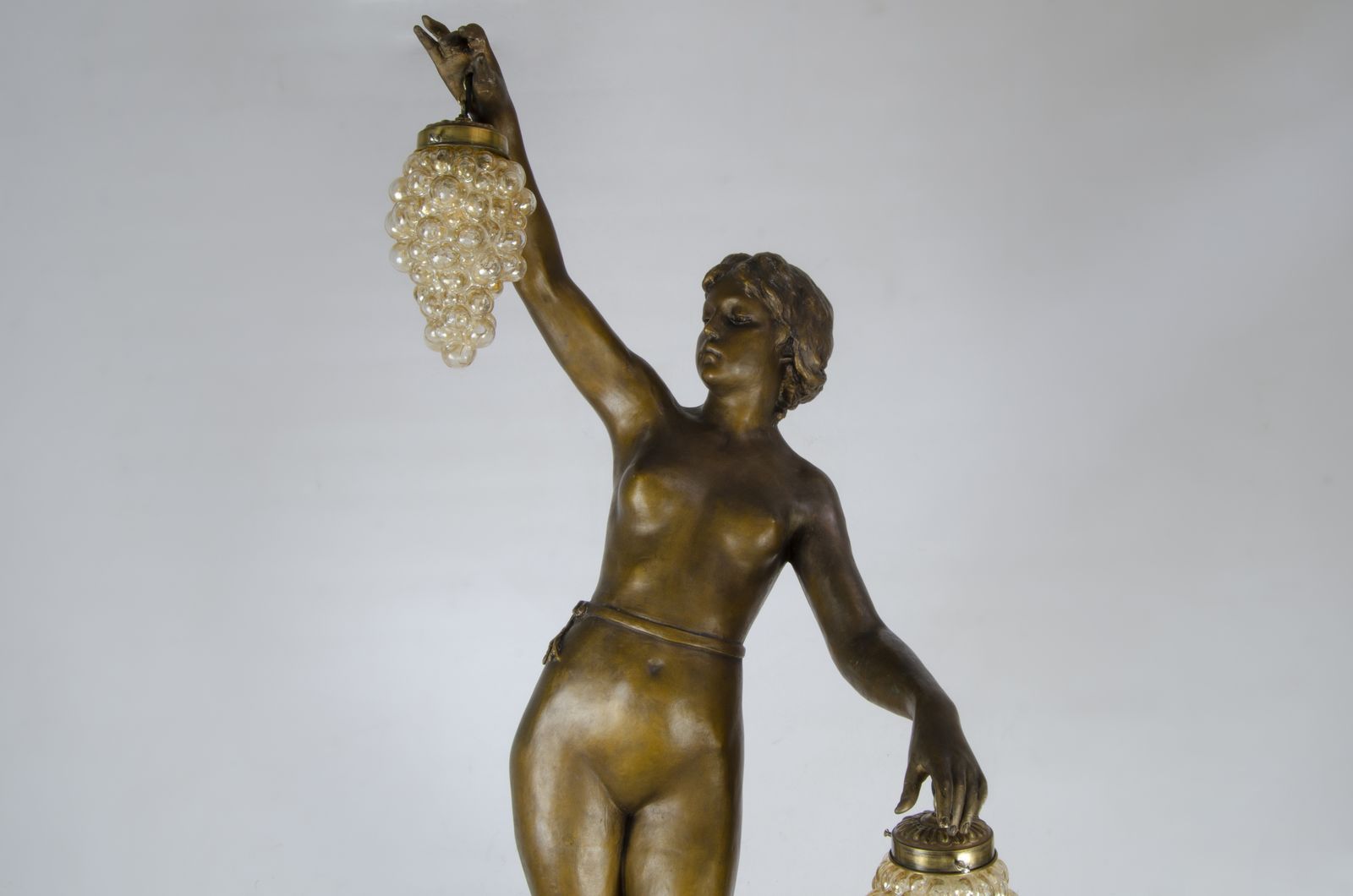 Mid 20th Century Art Nouveau Style Painted Ceramic Sculptural Floor Lamp Of Maenad Holding Grapes Signed By P. Oltolini, Argentina photo vinterior