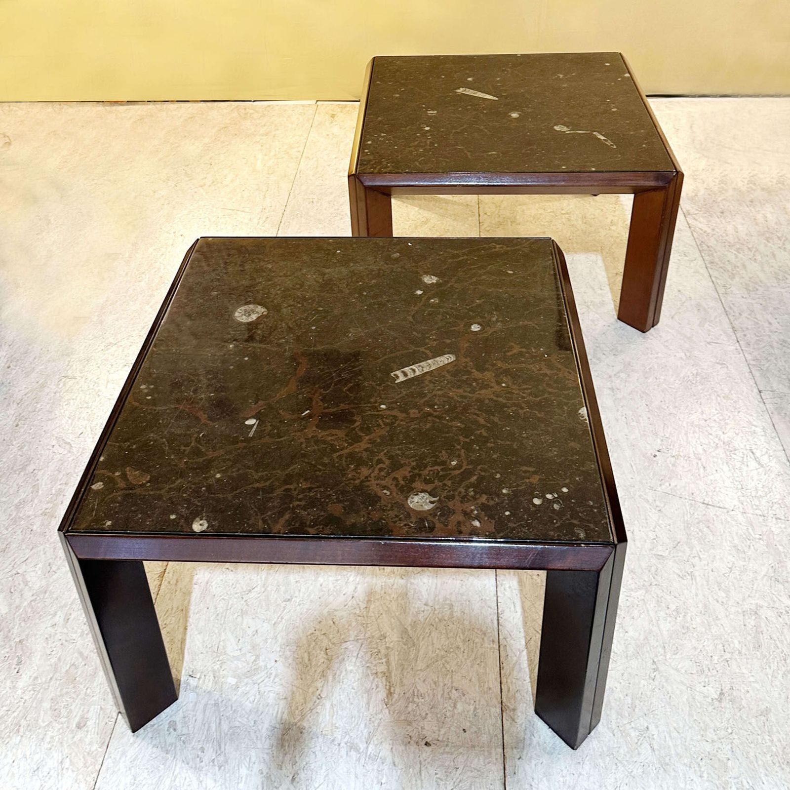 photo vintage Pair Of Fossil Stone Coffee Tables By Ronald Schmitt