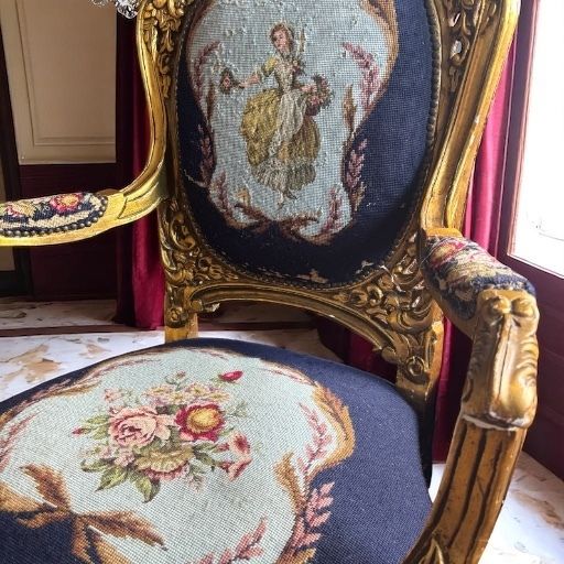 Pair Of Antique Giltwood & Gesso Fauteuil Armchair Louis XVI Style Needlepoint photo 645.0