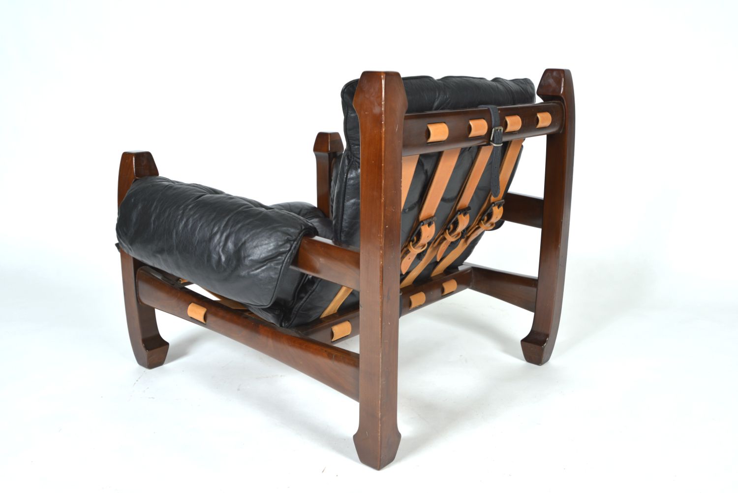 Midcentury Black Leather Samurai Arm Lounge Chair By Luciano Frigerio Italy 1971 photo for sale