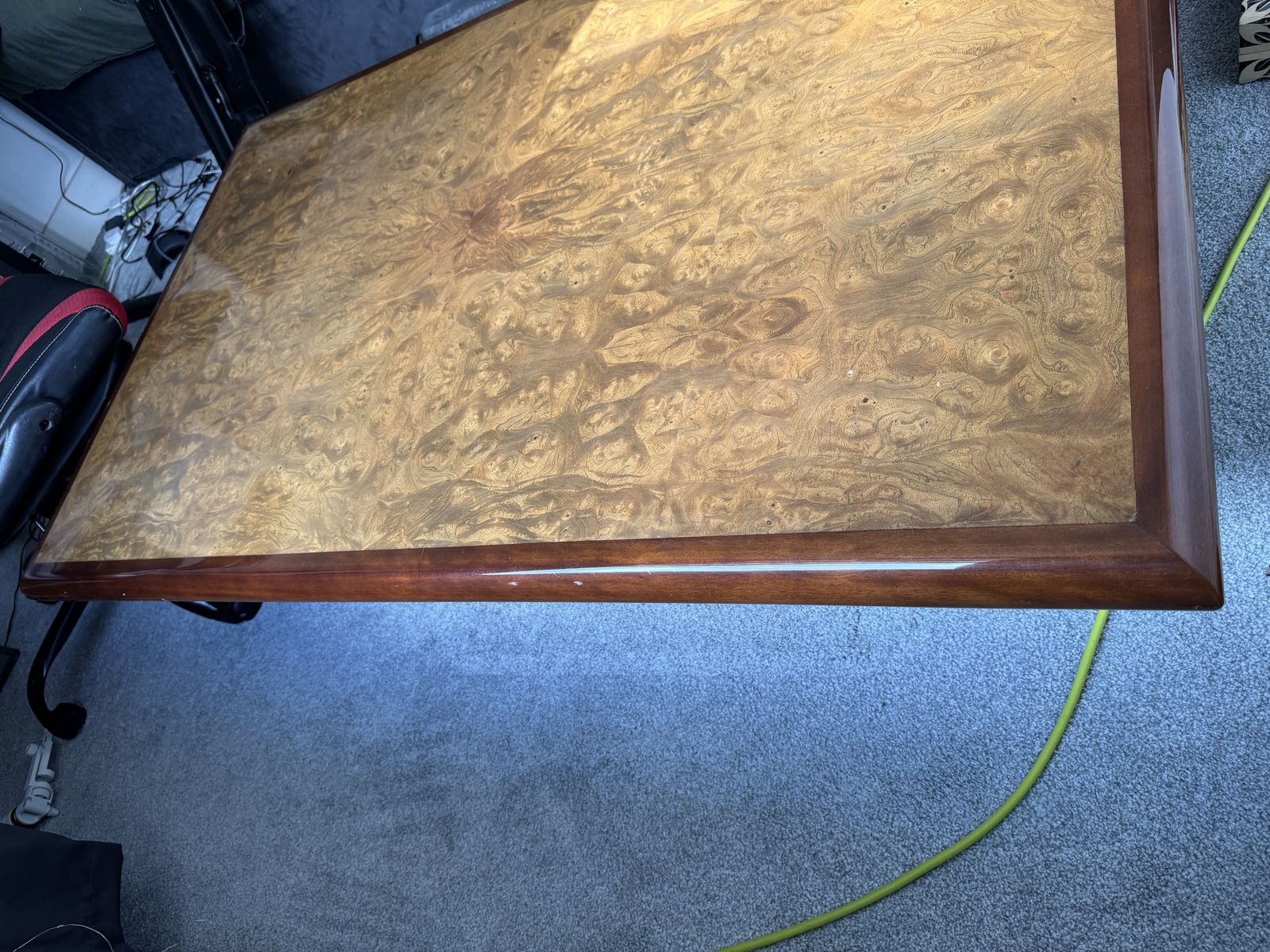 Jean Claude Mahey Wooden Coffee Table With Ruby Brown Patina, 1970s photo vinterior