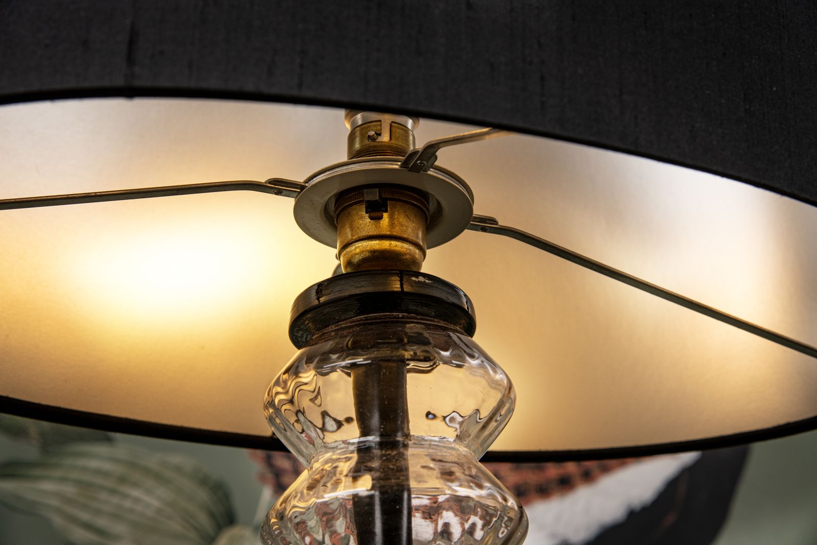 A Striking Pair Of Murano Glass Table Lamps With Black Silk Shades photo for sale