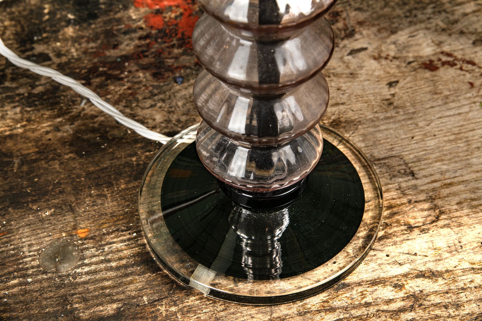 A Striking Pair Of Murano Glass Table Lamps With Black Silk Shades photo Lighting