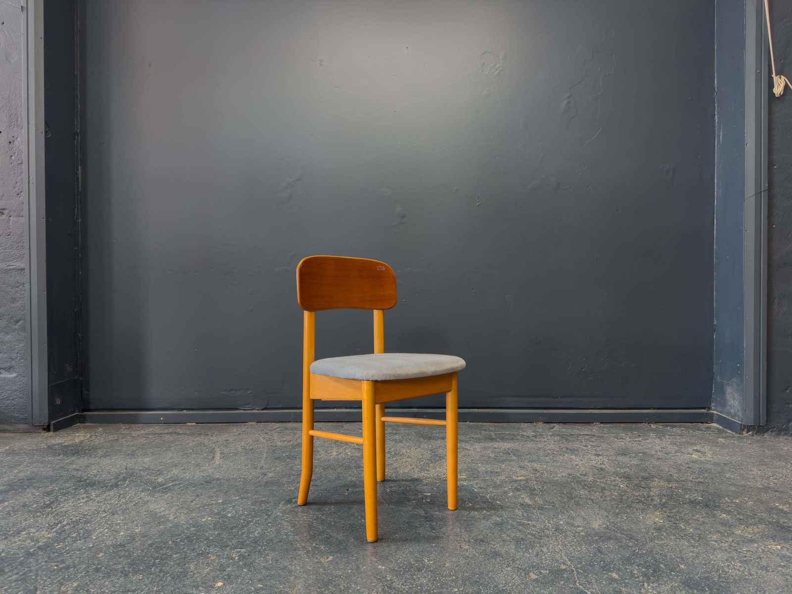Set Of 6 Teak And Blue Upholstered Dining Chairs photo furniture