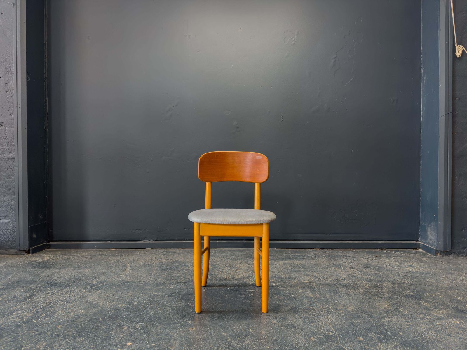 Set Of 6 Teak And Blue Upholstered Dining Chairs photo for sale