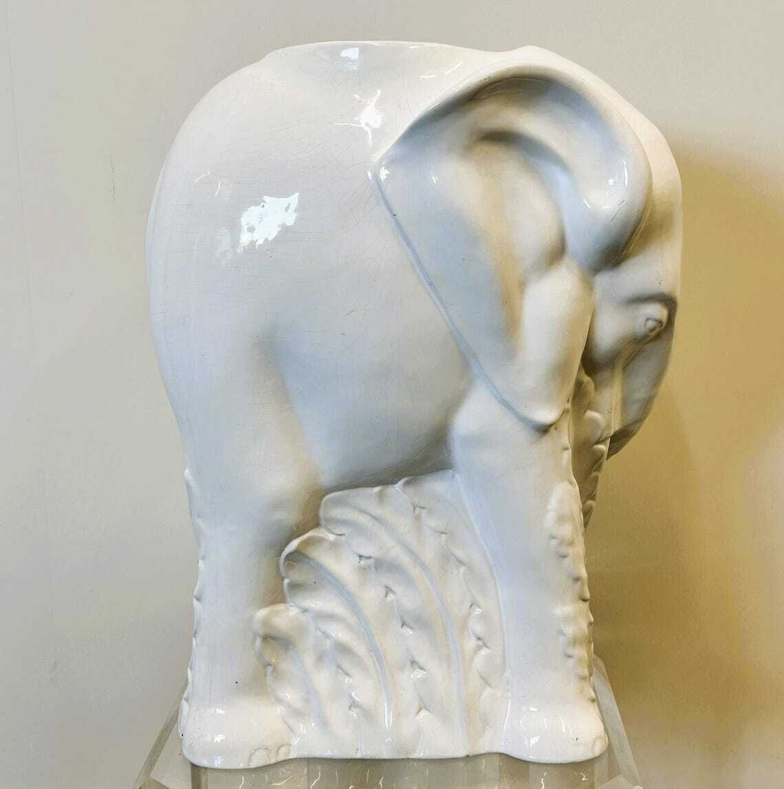 Vintage White Ceramic Elephant Umbrella Stand  Planter  France 1970s. photo buy