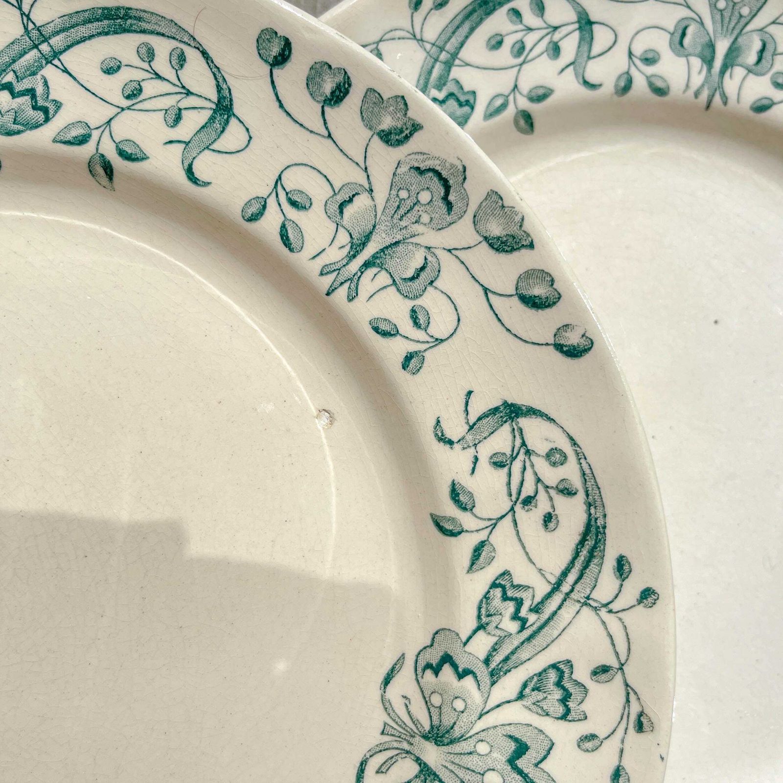Set Of 6 Antique Flat Plates Terre De Fer "Figuig"   Longchamp 19th Century   Vintage French Tableware photo vinterior
