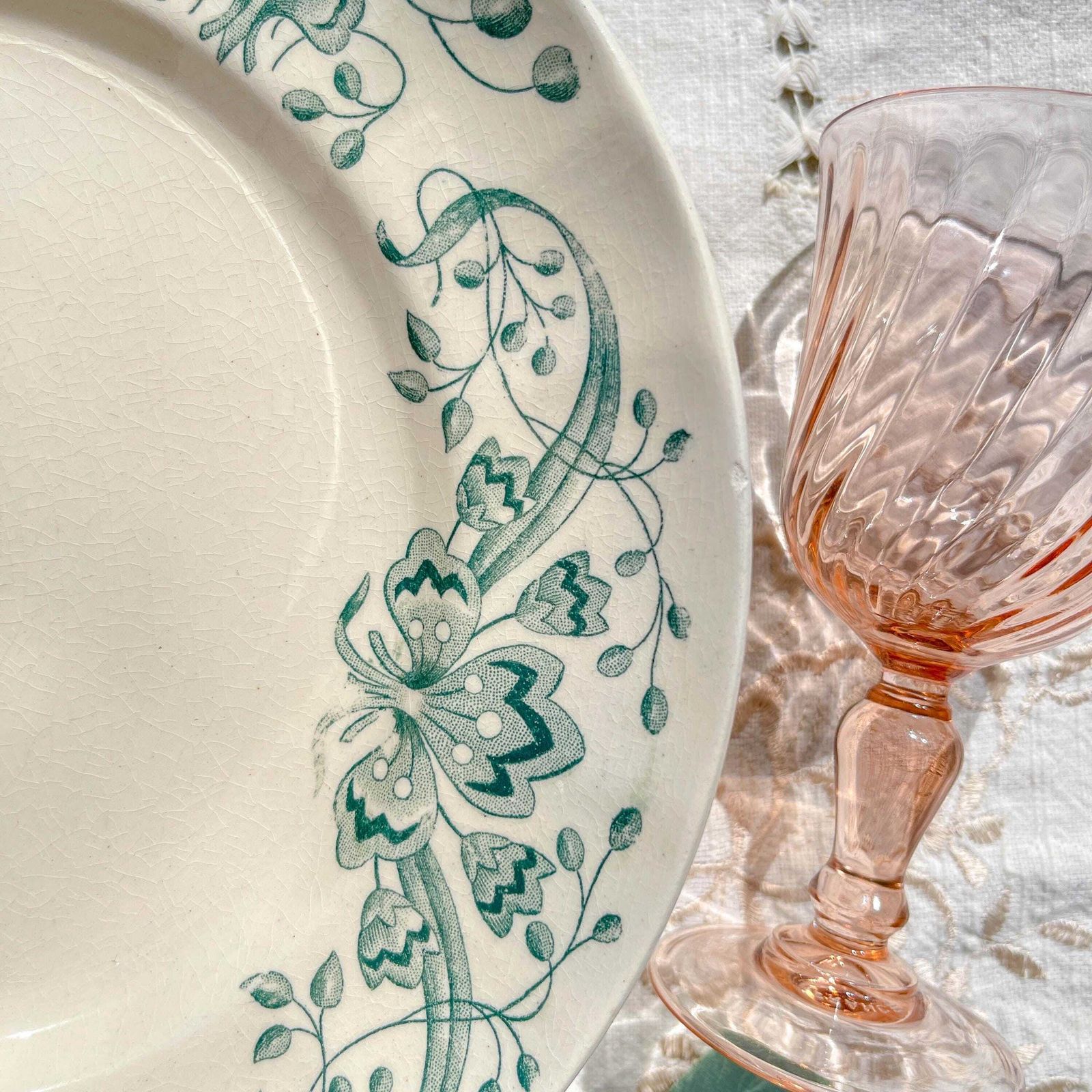 Set Of 6 Antique Small Plates Terre De Fer "Figuig"   Longchamp 19th Century   Vintage French Tableware photo vinterior