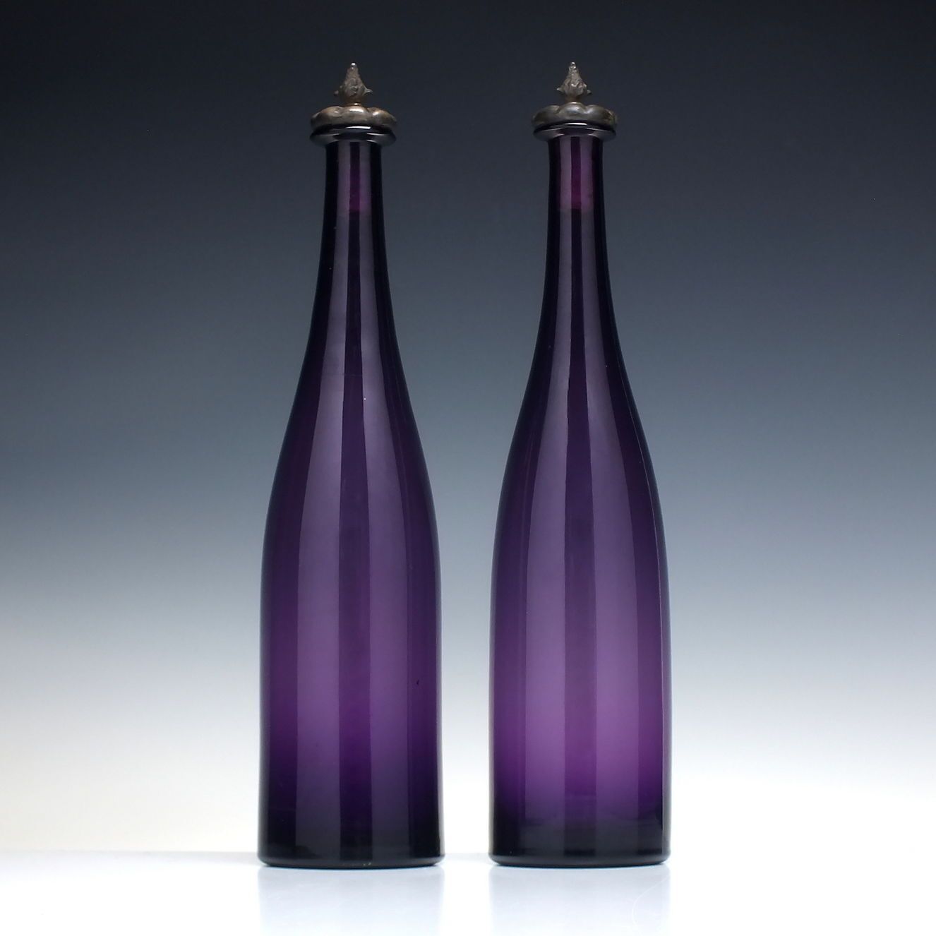 Pair 19th Century Amethyst Glass Decanters Or Serving Bottles C1860