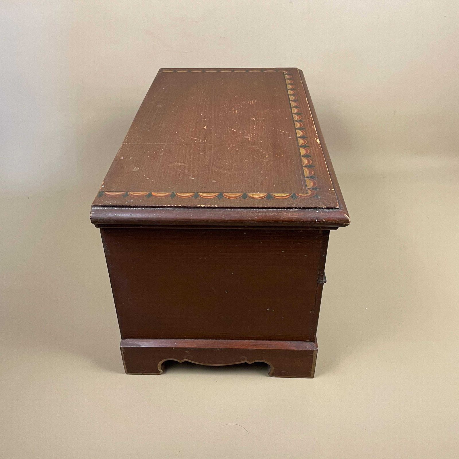 Antique Indian Handmade Wooden Box Trinket Brown Lid Lidded Wood Rectangle Hand Painted Patterned Pattern Jewellery India Old Paint photo buy