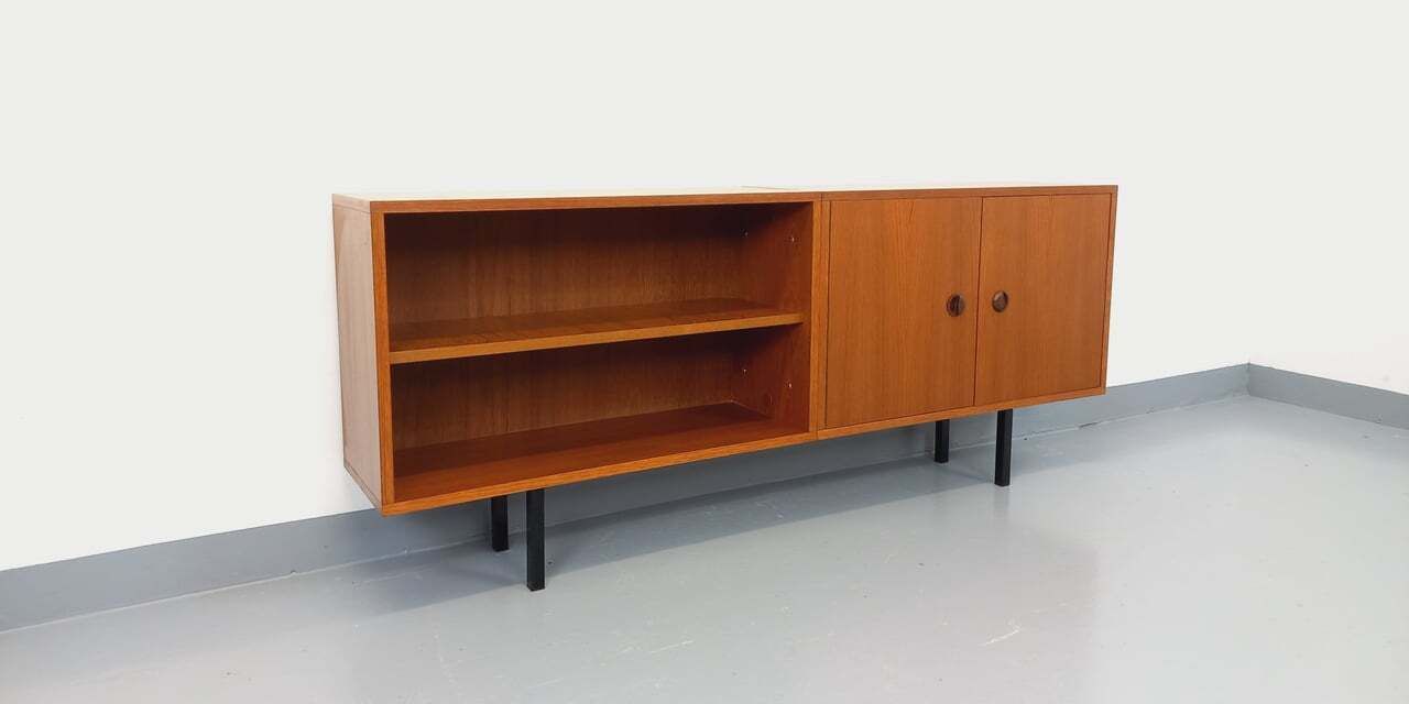 Modernist Sideboard With Teak Niche And Black Metal Legs photo furniture