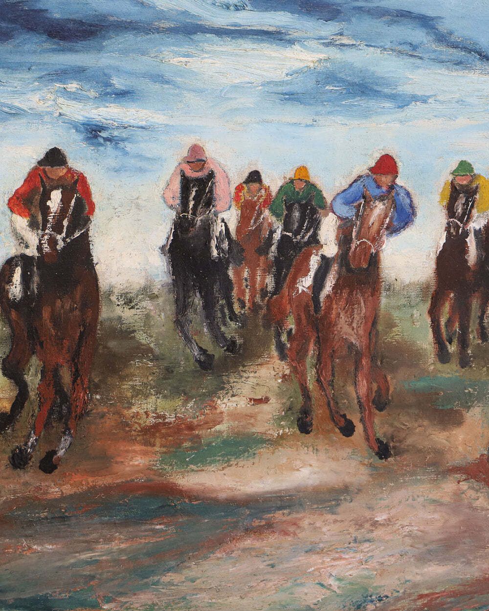 19e Eeuws Antiek Schilderij Van Jockeys In Actie Door Giacomo Varese photo 2380.0