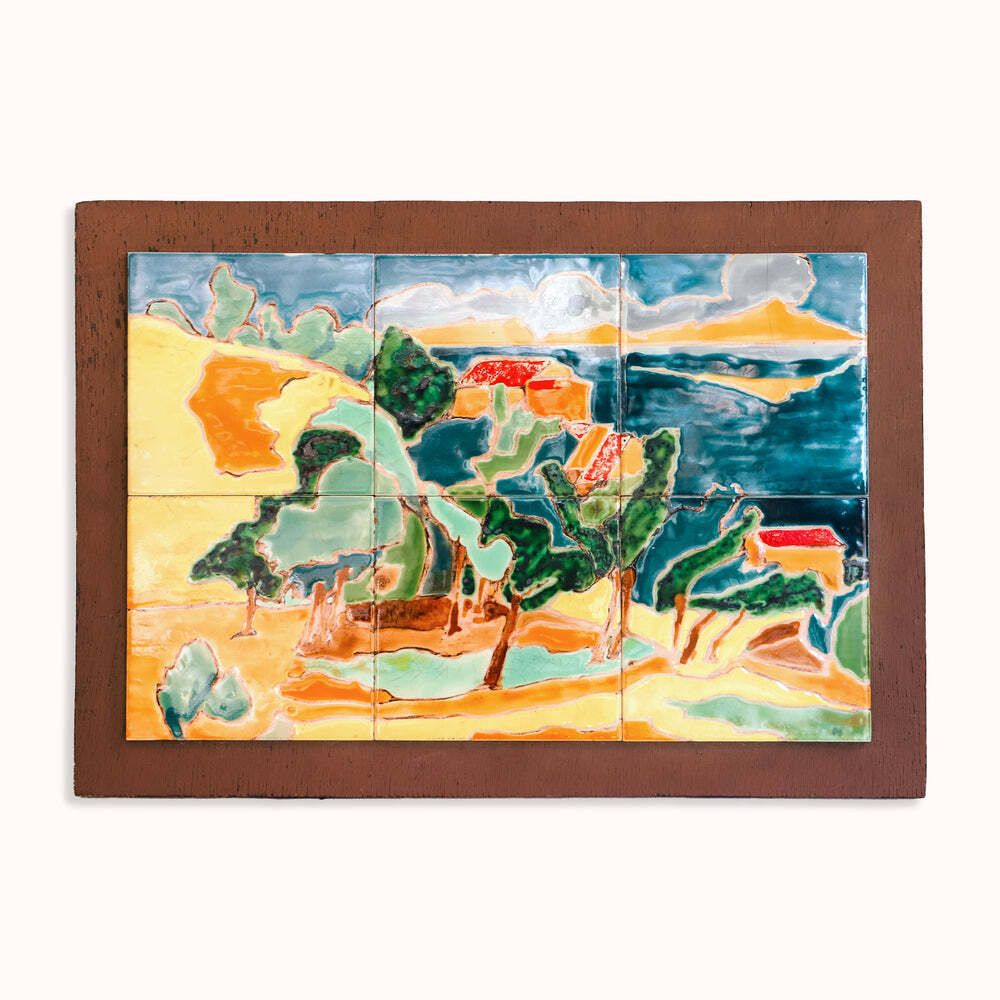 Colorful Mid Century French Ceramic Glazed Tile Panel Of Anduze
