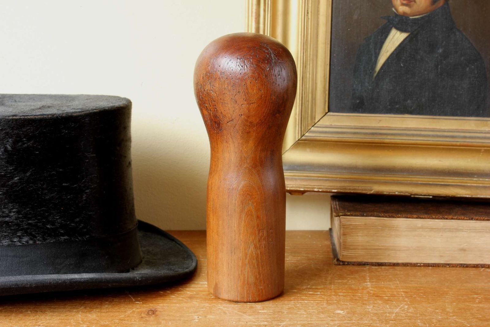 Size 25 Hat Block. Small Size French Wood Milliner's Head Display Stand. photo vinterior