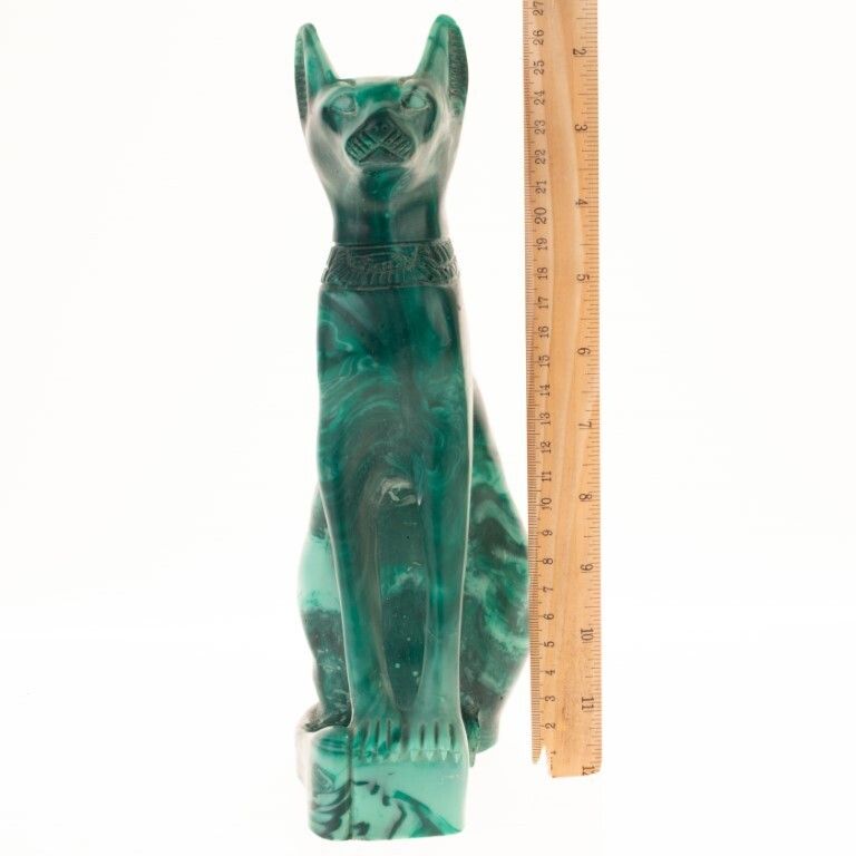 Faux Malachite Egyptian Style Figure Of Seated Anubis Cat photo for sale