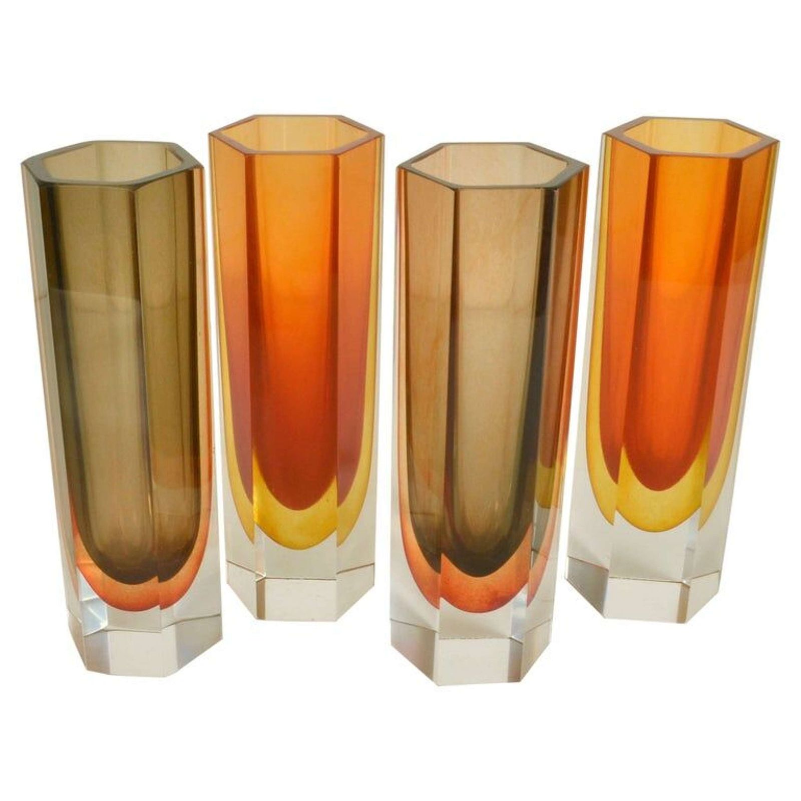 Set Of Four Faceted Murano Glass Vases
