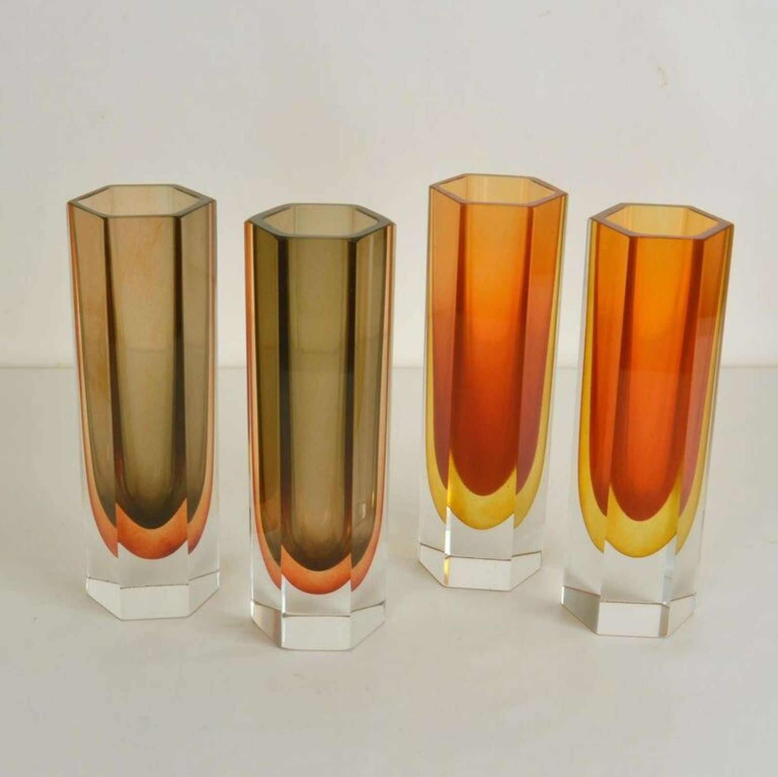 Set Of Four Faceted Murano Glass Vases photo for sale