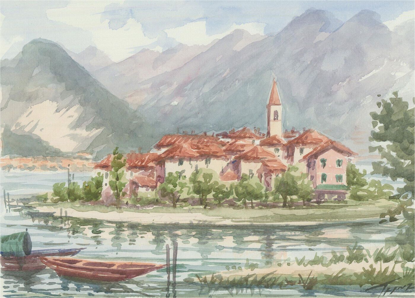 Trinzi   2005 Watercolour, Lago Maggiore, Isola Pescatori photo furniture