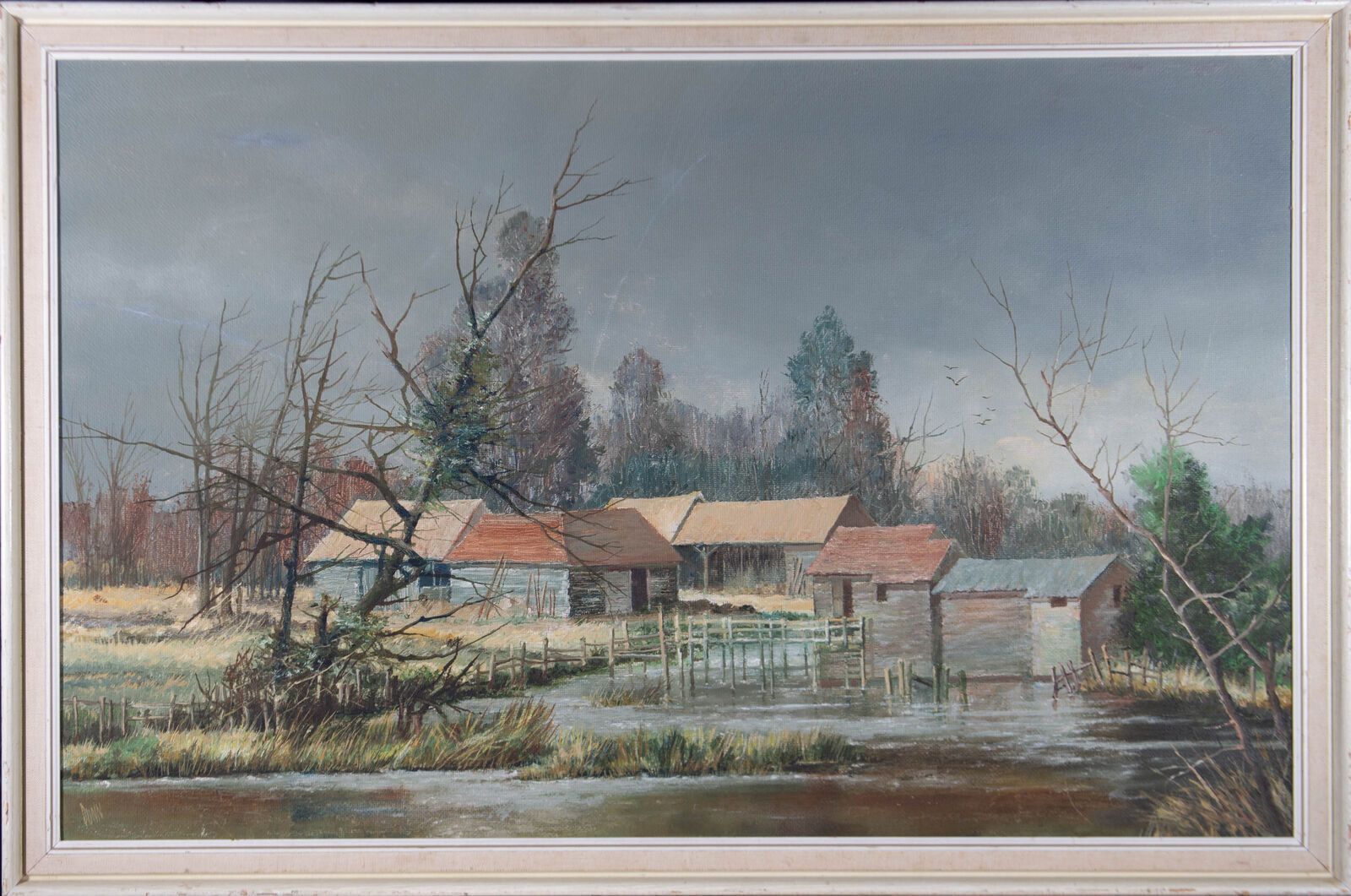Dunn   Contemporary Oil, Swollen River By The Farm