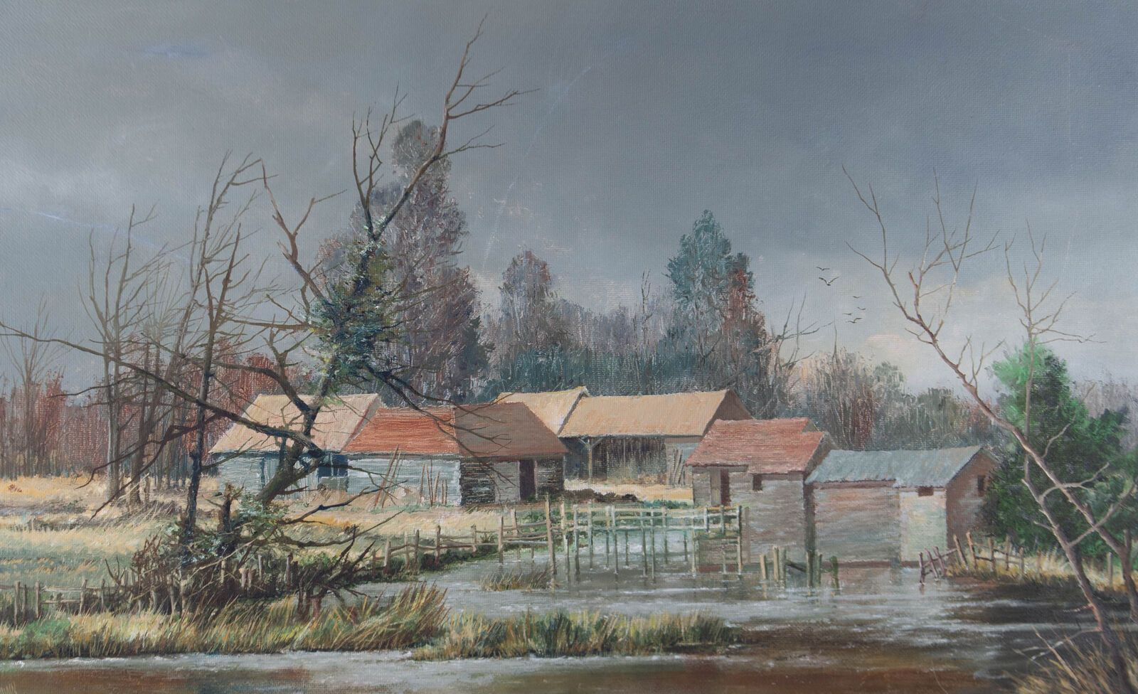 Dunn   Contemporary Oil, Swollen River By The Farm photo furniture