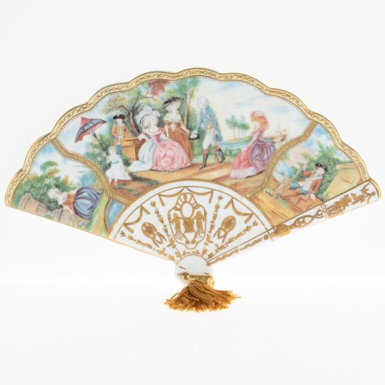 Gilt Porcelain Ceramic Fan Wall Hanging After The Fritzwilliam Museum