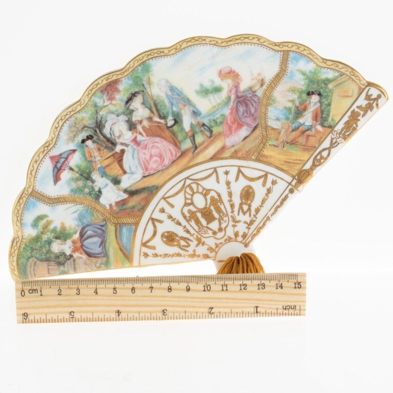 Gilt Porcelain Ceramic Fan Wall Hanging After The Fritzwilliam Museum photo for sale