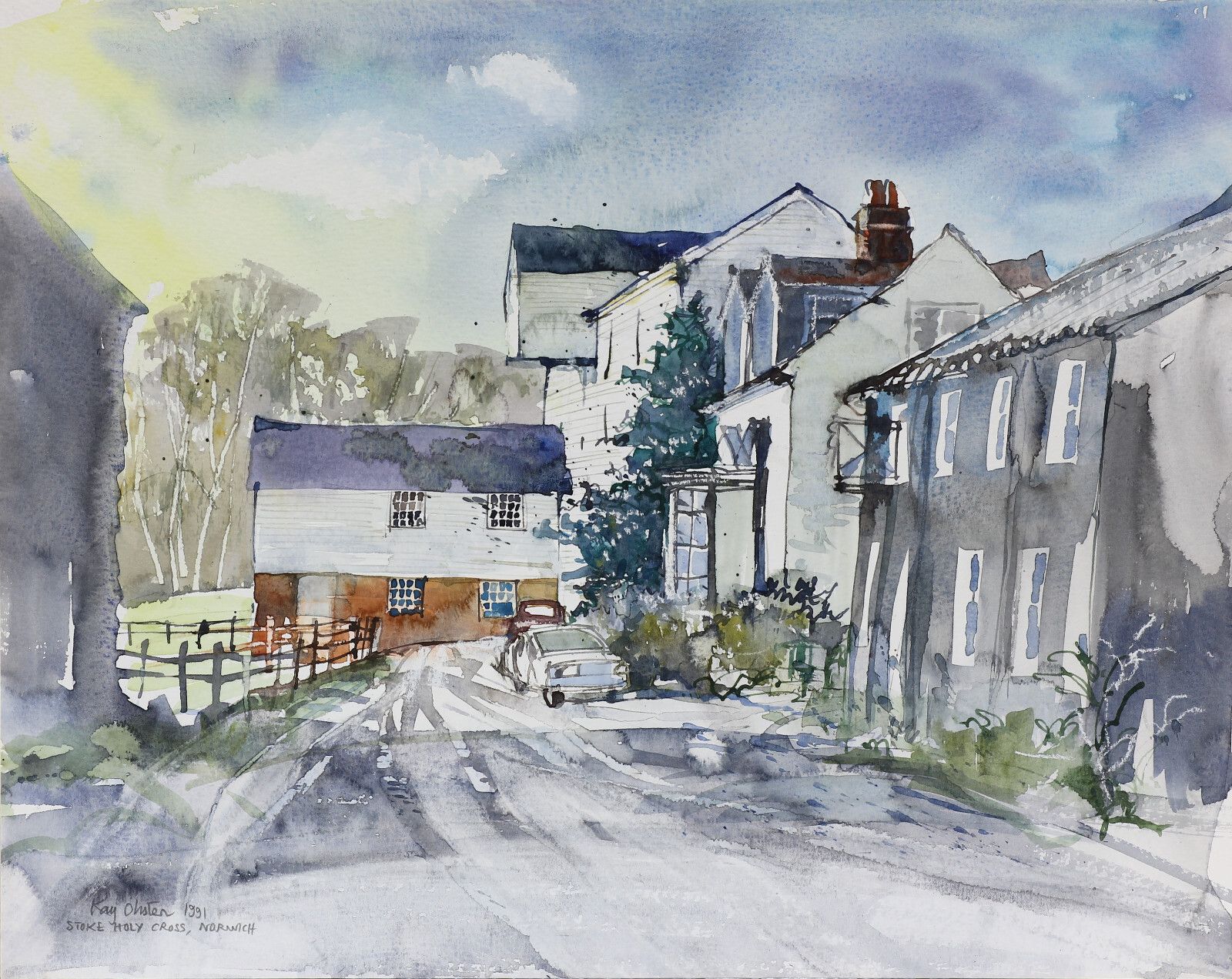 Watercolour By Kay Ohsten. Stoke Holy Cross, Norwich photo for sale