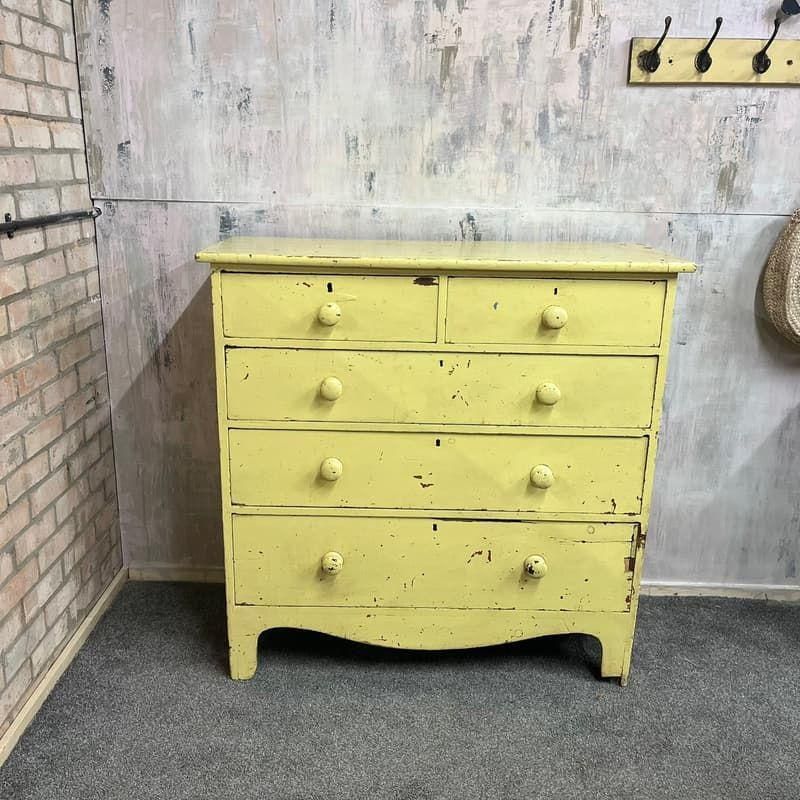 Vintage Early 20thc Rustic Painted Chest Of 2 Over 3 Drawers Great Patina