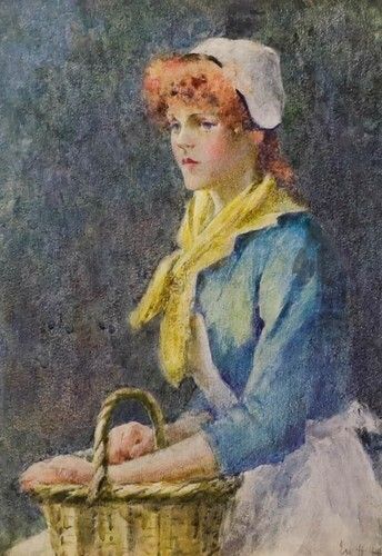 W. H. H   Framed Late 19th Century Watercolour, Lady With The Yellow Neck Scarf photo furniture