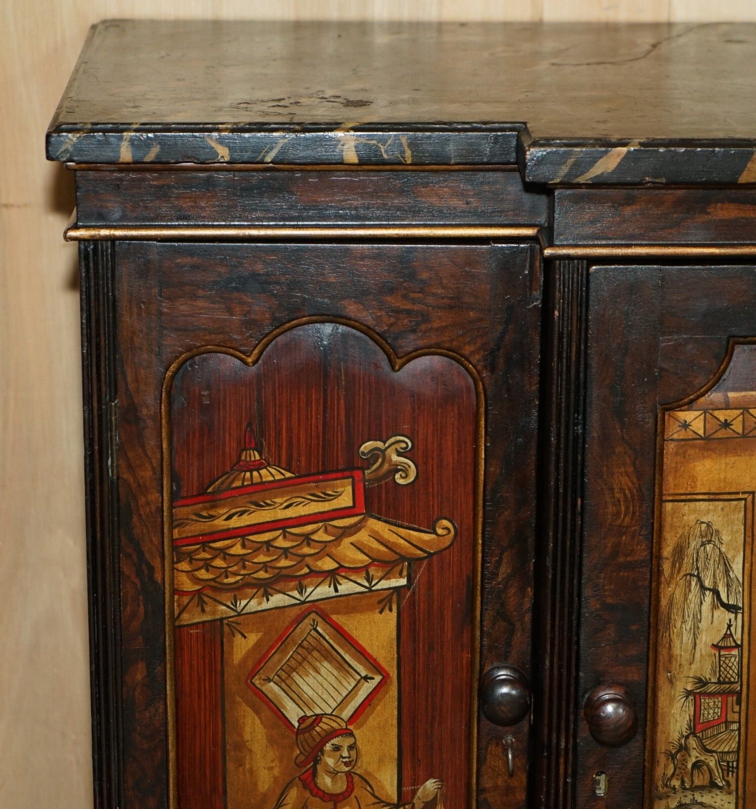 Antique Regency 1810 Simulated Rosewood Chinese Chinoiserie Breakfront Sideboard photo buy