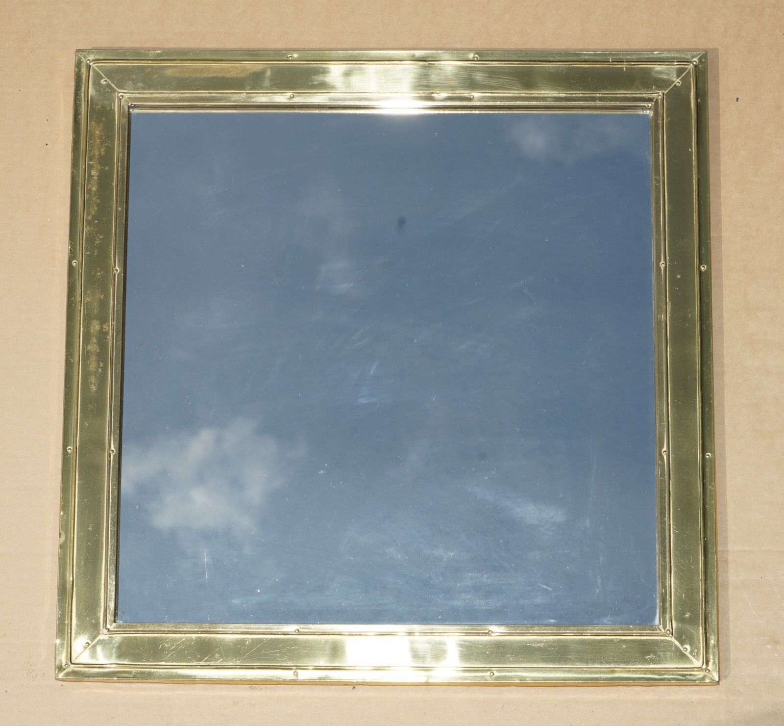 Antique English Circa 1920's Ships Sea Liner Solid Brass Wall Mirror By Lombard