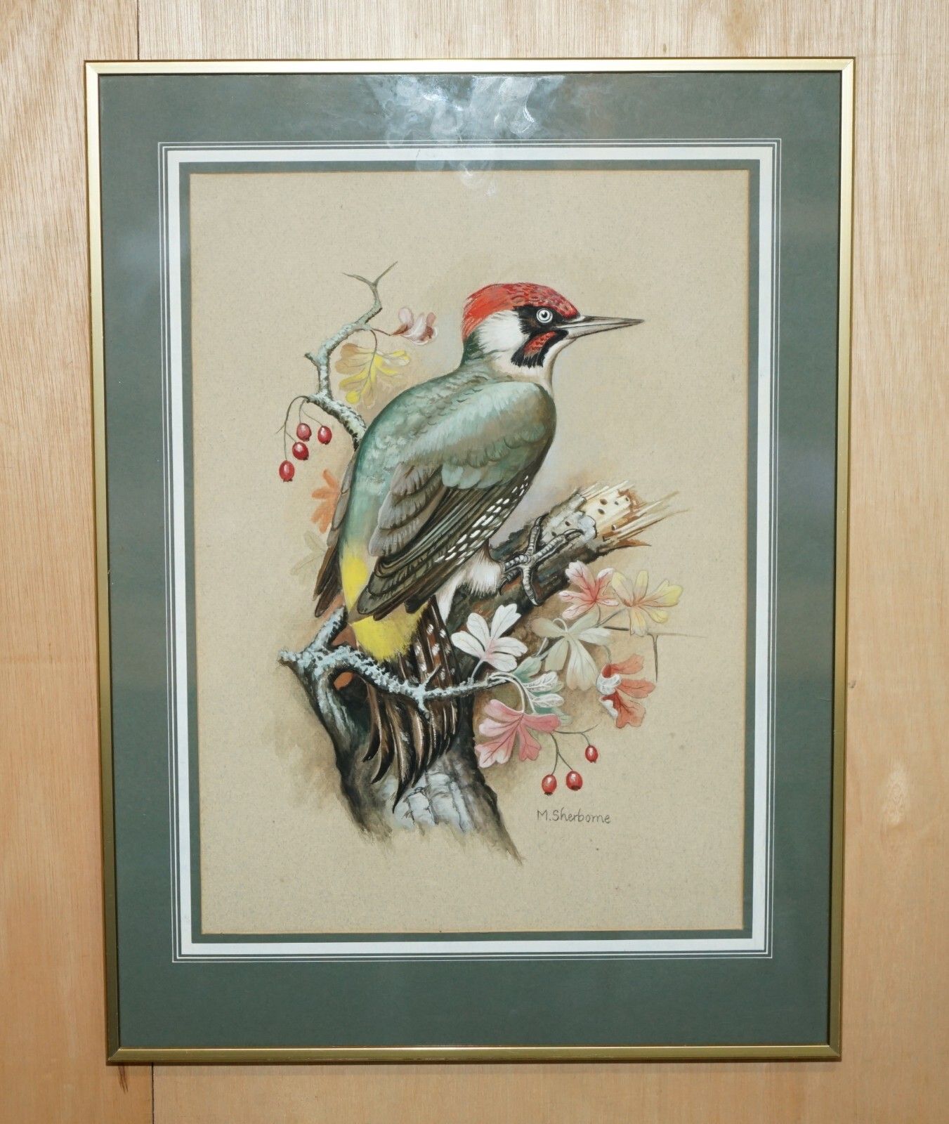 Vintage M Shermorne Signed Ornithology Watercolour Painting Of A Kingfisher Bird