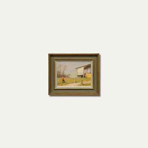 Alan Stenhouse Gourley (1909 1991)   Framed Oil, Playing By The Hay Barn photo buy
