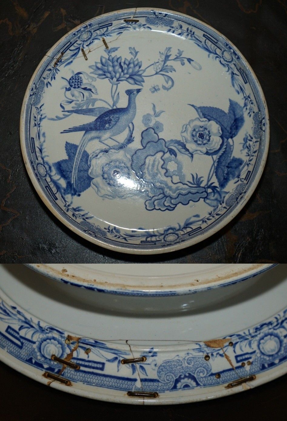 Antique Repaired Mid 19th Century Stone China Chinese Porcelain Charger Plate
