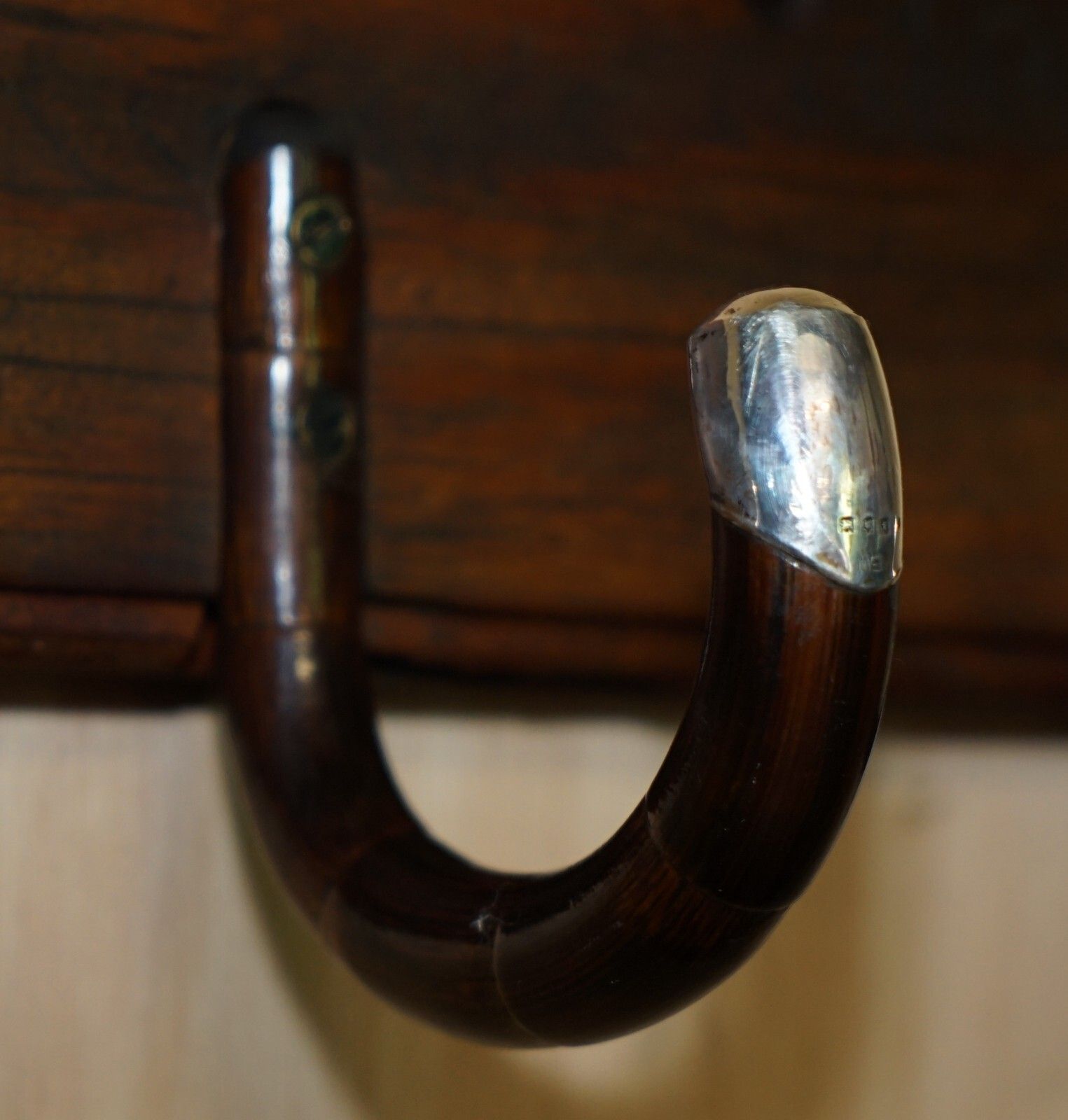 Antique Victorian Sterling Silver Mounted London Made Walking Stick Coat Rack photo vinterior