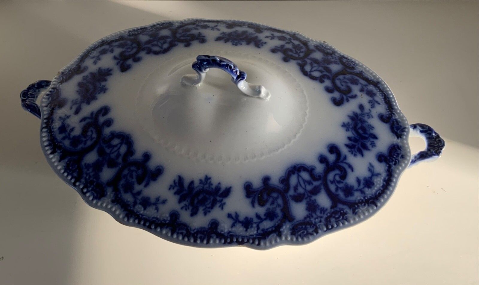 Antique W.H.Grindley &Co Portman, Flow Blue, Oval Footed Vegetable Tureen 1900s photo buy