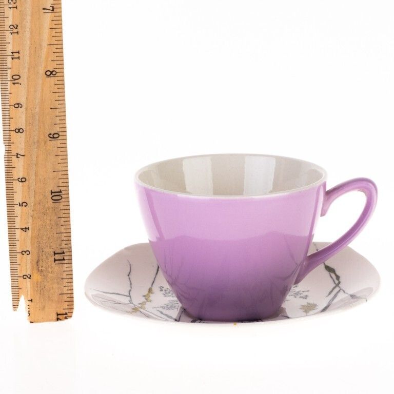 Staffordshire Whispering Grass Pattern Purple Porcelain Teacup With Saucer photo for sale