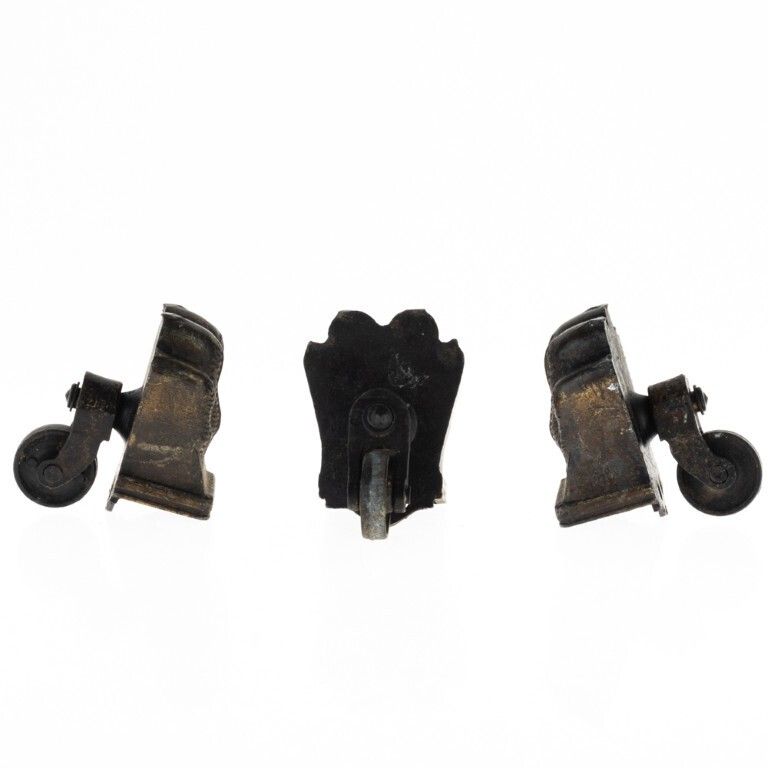 Antique Set Of Three Paw Footed Furniture Wheel Mounts photo furniture