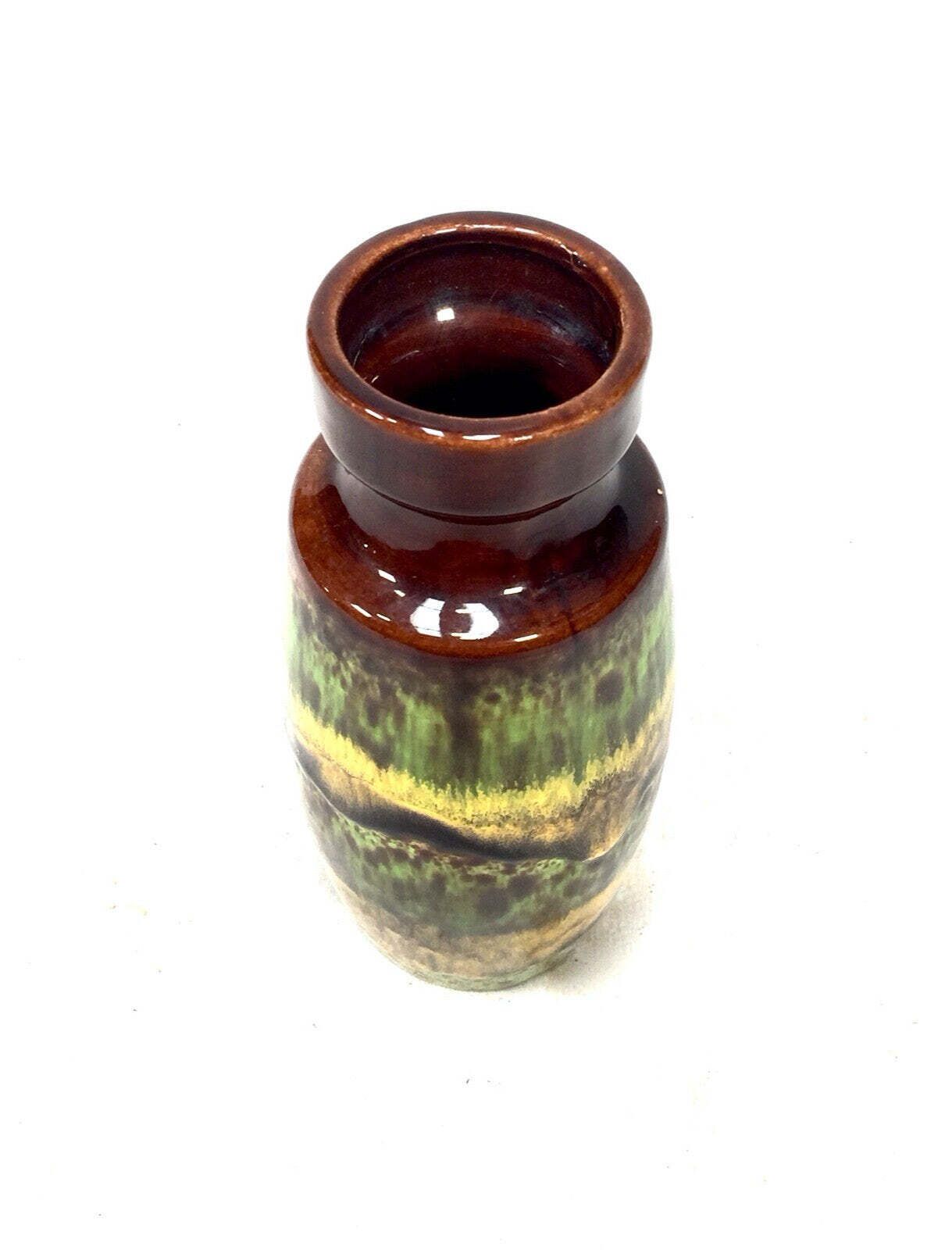 Vintage 1970s West German Pottery Vase / Green Yellow Brown / Retro photo for sale